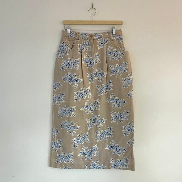 Talbots – Vintage Gray + Blue Floral Cotton Maxi Skirt - Picture 1 of 7